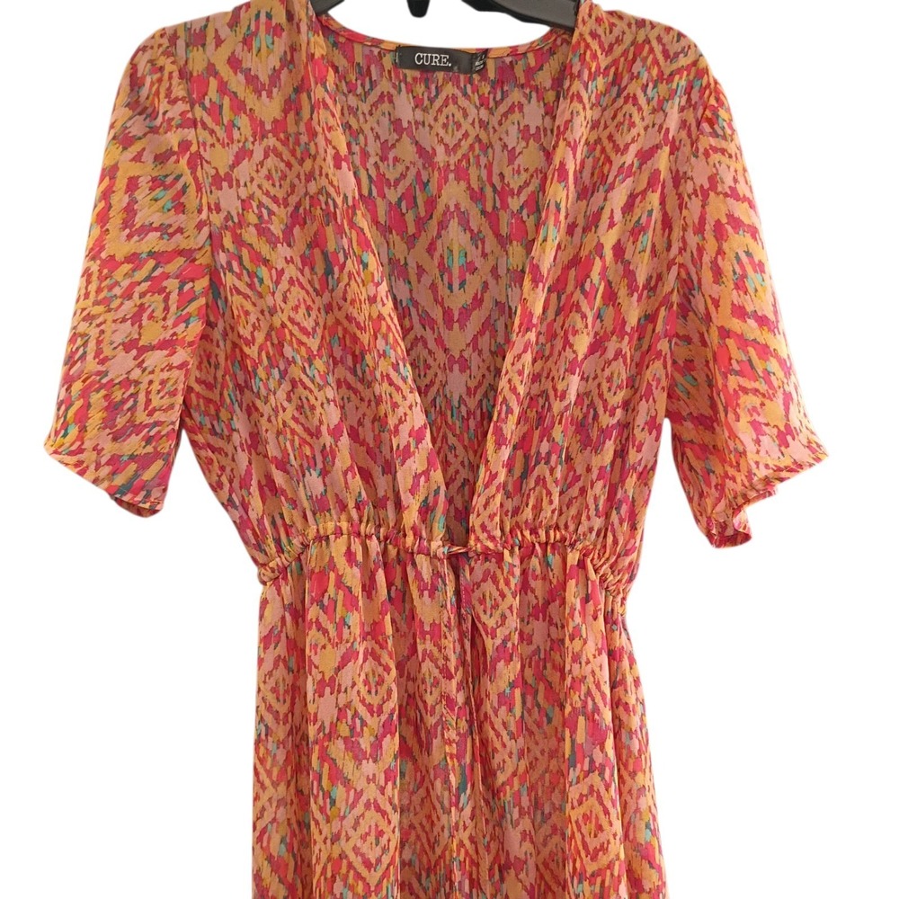 Cure Women's Size Small Coral Multicolor Boho Sheet Swimsuit Tie Up Cover EUC‎ - Picture 3 of 9